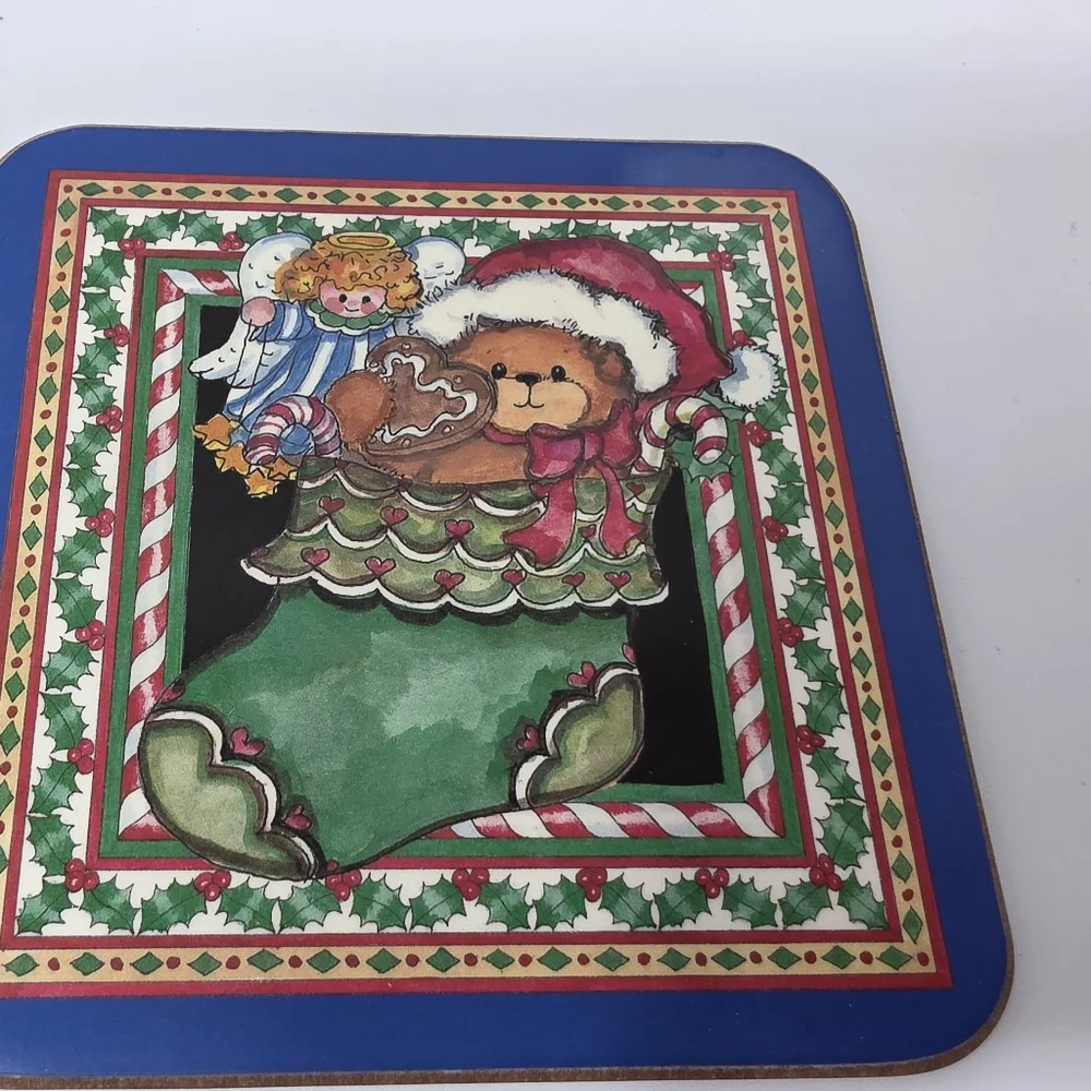 Pimpernel Coasters Bears Cjrostmas SET OF 6 vintage Cork Back
